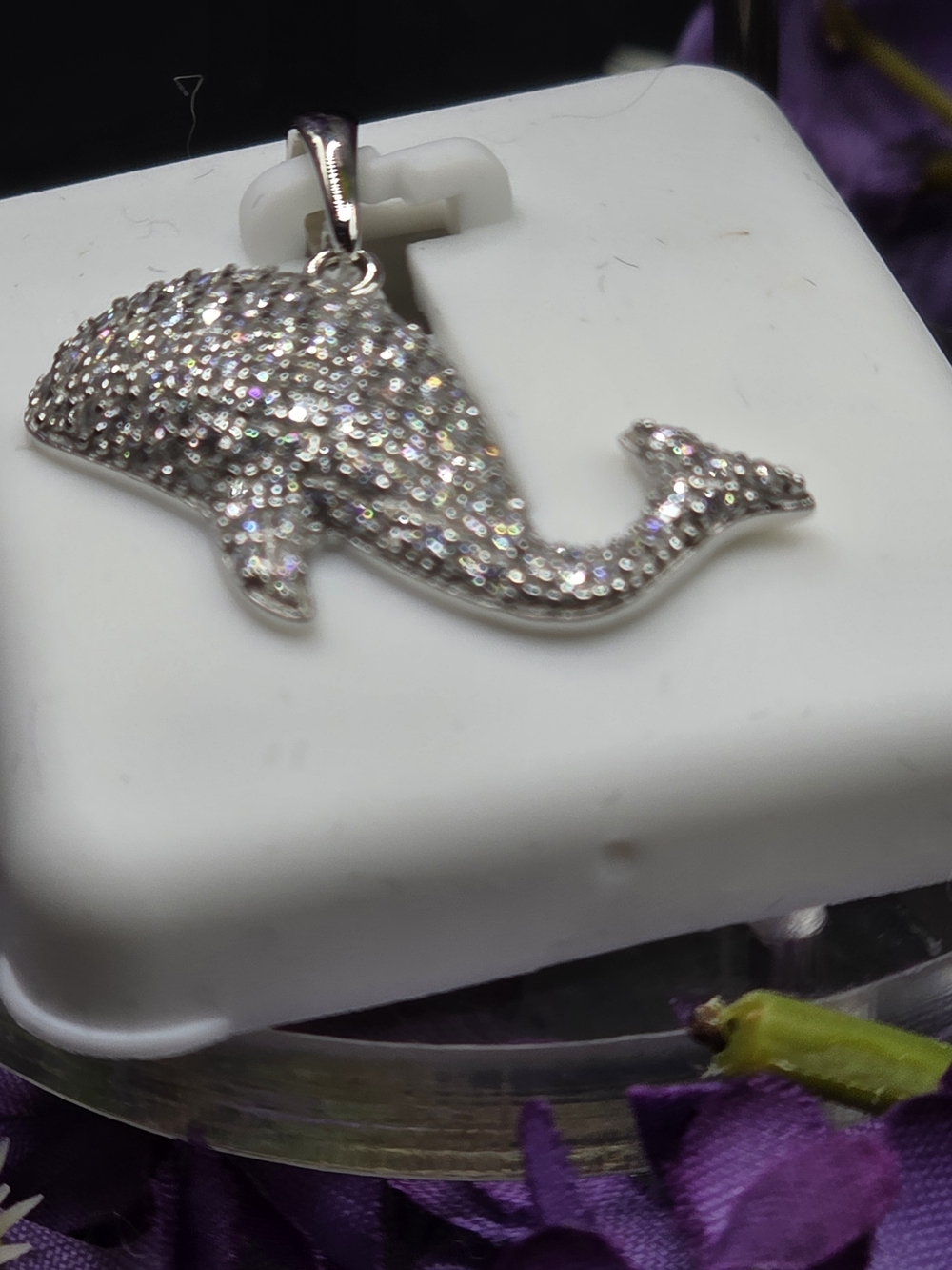 925 Sterling Silver Moissanite Whale Pendant